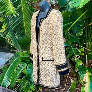 Chicos velvet, trim, brocade jacket with goldmetallic detailing